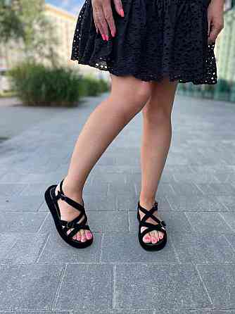 SiniorA Босоніжки замшеві жіночі чорні на низькому ходу літні / Босоніжки натуральна замша Sini Коломыя