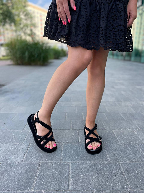 SiniorA Босоніжки замшеві жіночі чорні на низькому ходу літні / Босоніжки натуральна замша Sini Коломия - фото 6