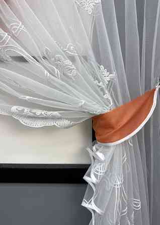 Кухонные шторки VR-Textil № 101к с подвязками коралловый с белым 330х170 см (52-1191) Киев