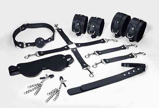 Набір Feral Feelings BDSM Kit 7 Black, наручники, поножі, конектор, маска, падл, кляп, затискачі Sex Aura Київ
