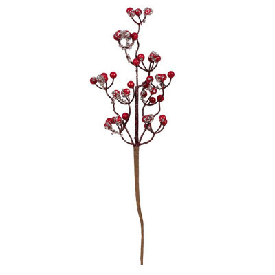 Декоративная ветвь YES! Fun с красными ягодами, 45 см, паетки, серебро (973947) Винница - изображение 1