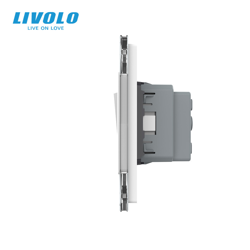LIVOLO Двоклавішний вимикач (1-1) з розеткою Livolo білий скло (VL-C7K1/K1/FCTC16A-6WP) Коломыя - изображение 4