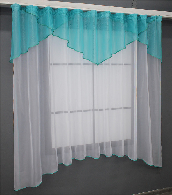 Кухонная тюль арка с ламбрекеном VR-Textil № 025к белый с лазурным 280х170 см (52-0864) Киев - изображение 2