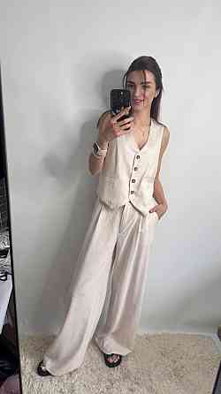 Лляний костюм-трійка в класичному стилі Пудровий M-L Харків