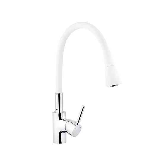 Змішувач для кухні з гнучким виливом Kroner KRP Küche - C031WHI білий/хром Київ