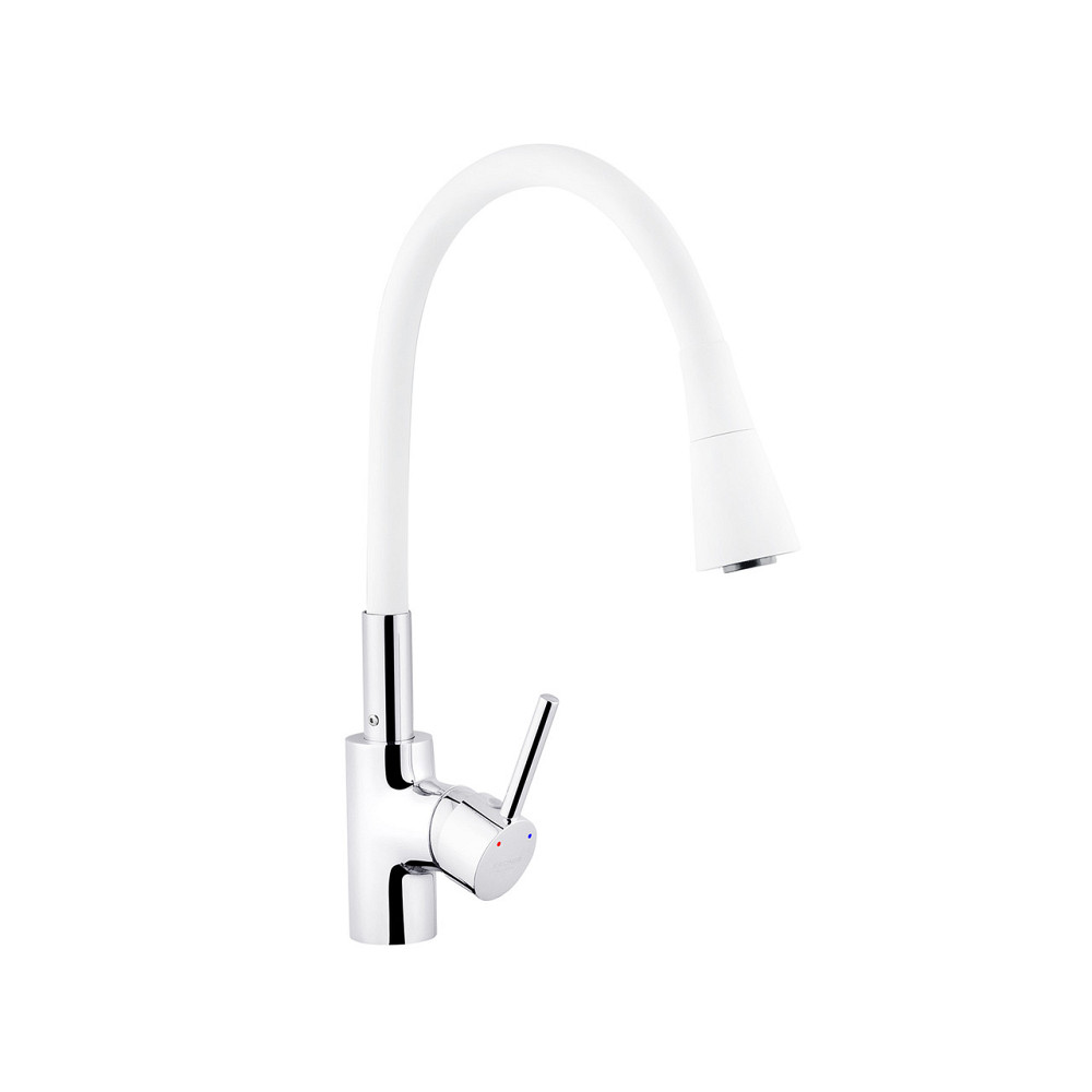 Змішувач для кухні з гнучким виливом Kroner KRP Küche - C031WHI білий/хром Київ - фото 4