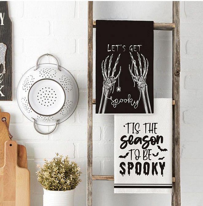 Набір святкових кухонних рушників з тематичними написами Хелловіну 4шт Луцк - изображение 3