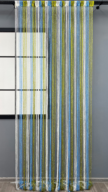 Штори-нитки з люрексом Білий з блакитним і оливковим 300х300см 1 шт (61-124) Київ - фото 2