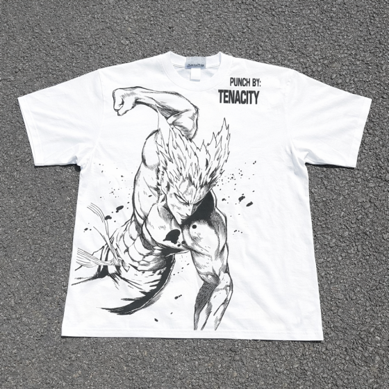 Футболка чоловіча з принтом аніме Людина-один удар Гароу Херо Хунтер оверсайз (S/M/L) Білий Дніпро