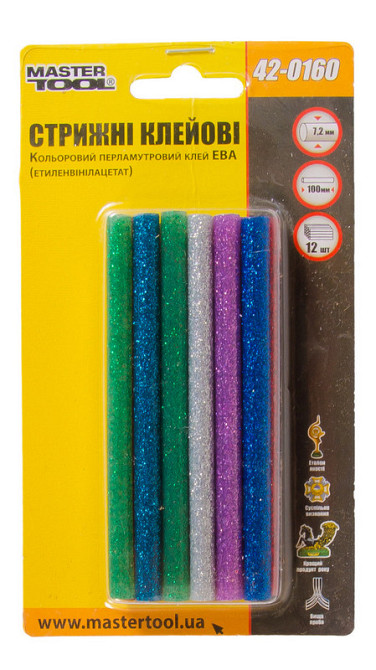 Стержни клеевые MASTERTOOL 7.2х100 мм 12 шт цветные перламутровые 42-0160 Ровно - изображение 2