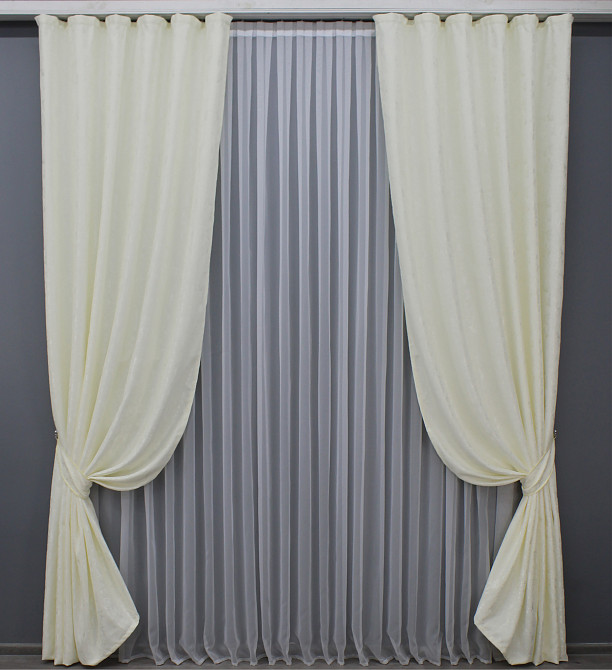 Комплект готовых штор VR-Textil Лен мрамор Pavliani № 1172ш Кремовый 150х270 см 2 шт (33-0005) Киев - изображение 2