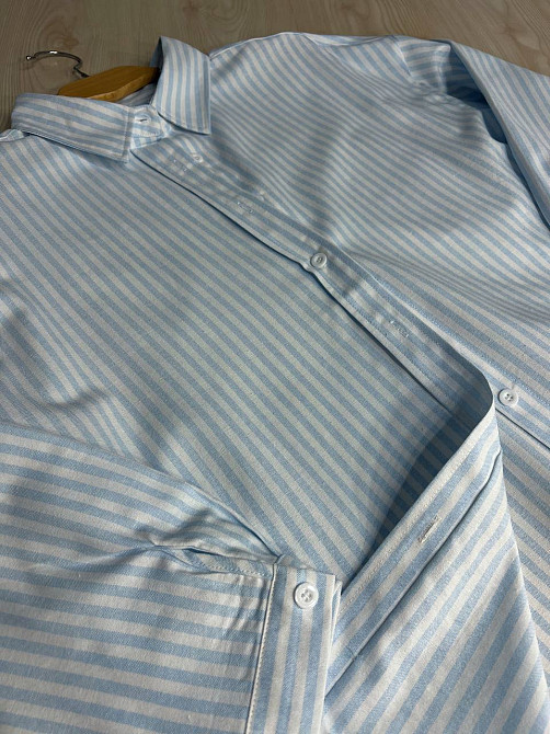 Рубашка женская A-N 25130-1 в полоску оверсайз хлопковая голубая, голубой, one size Киев - изображение 8