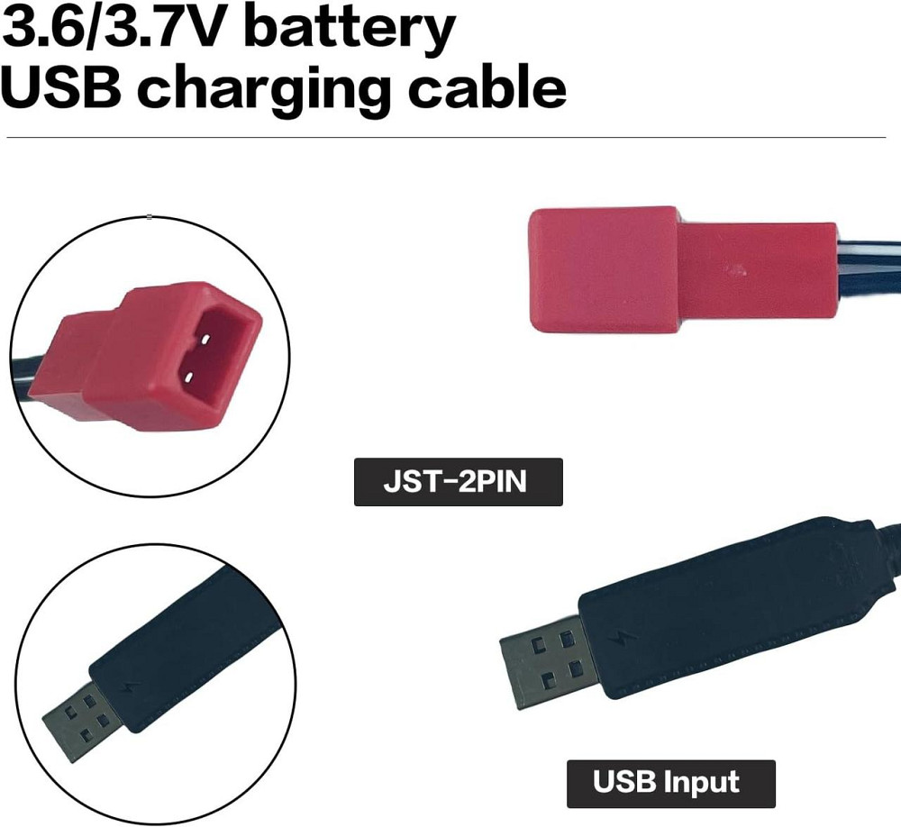 USB кабель для зарядки 3.7V с разъемом JST 2-pin для LiPo аккумулятора дрона квадрокоптера чёрный Киев - изображение 6