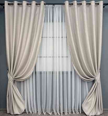 Комплект готовых штор на люверсах VR-Textil Рогожка TERRA LUXE № 1859ш Пепельный 150х270 см 2 шт (37-0299) Киев