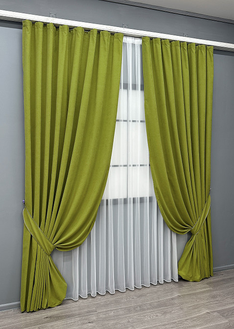 Комплект готових штор VR-Textil Мікровелюр Petek № 1500ш Салатовий 150х290 см 2 шт (33-0371) Київ - фото 11