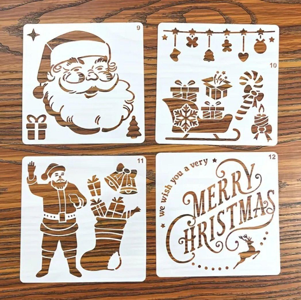 Набор трафаретов новогодних 12 штук 10 на 10 см серый Киев - изображение 3