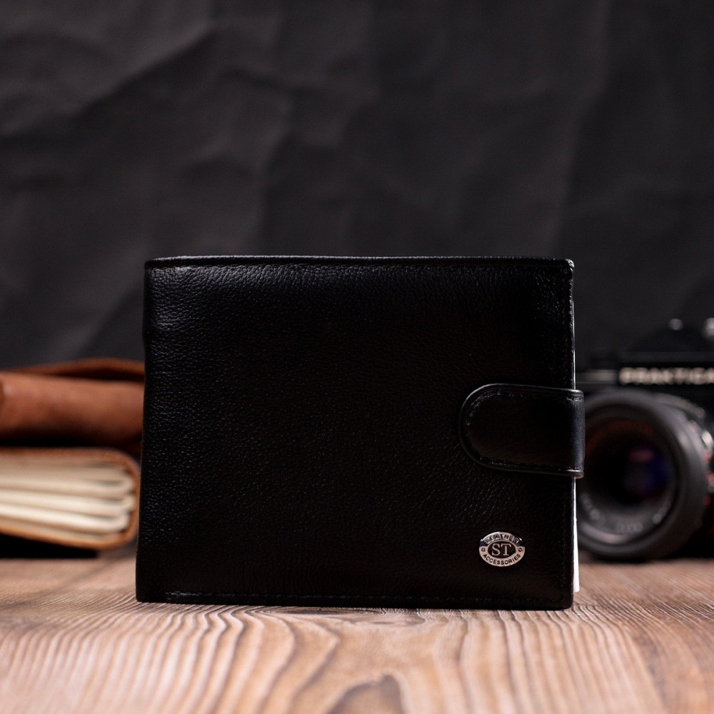 Чоловічий горизонтальний гаманець із натуральної шкіри ST Leather 22466 Чорний Київ - фото 9