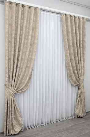 Комплект готовых штор VR-Textil Жаккард Sultan YL № 1206ш Серо-бежевый 200х270 см 2 шт (32-025) Киев