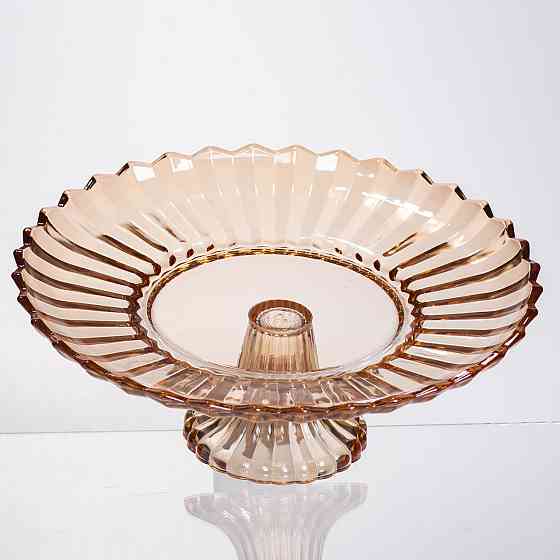 Стеклянная фруктовница на ножке, круглая, коричневая Киев