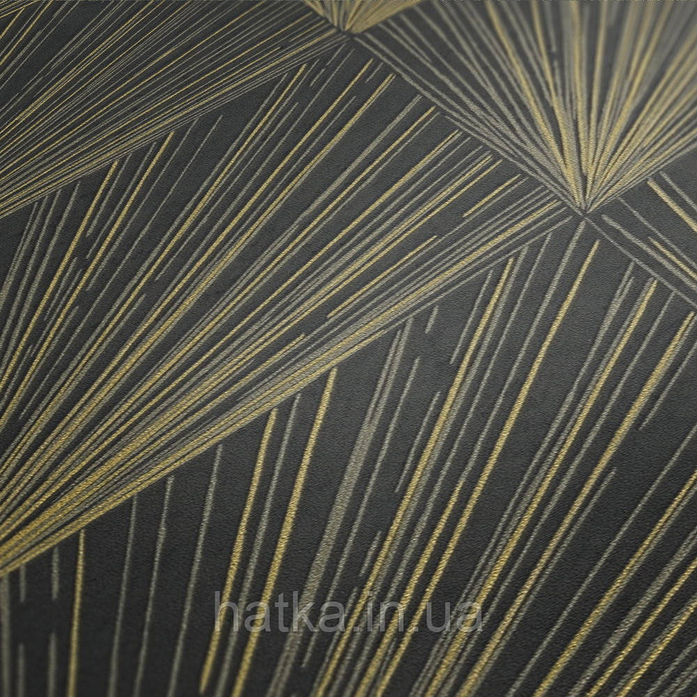 Шпалери вінілові на флізелін AS creation Metropolitan Stories II геометрія золоті промені смуги на чорному 3д Київ - фото 7