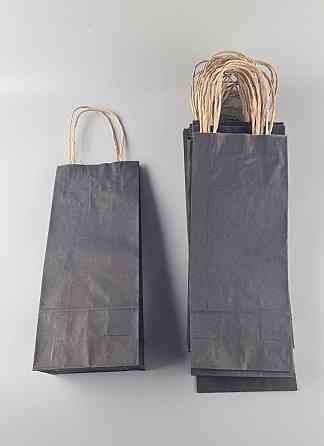 Пакет с ручками бумажный крафт бурий 150х90х360, 80г/м2, печать ЦВЕТ ЧЕРНЫЙ (25 шт) Харьков