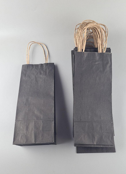 Пакет с ручками бумажный крафт бурий 150х90х360, 80г/м2, печать ЦВЕТ ЧЕРНЫЙ (25 шт) Харьков - изображение 2