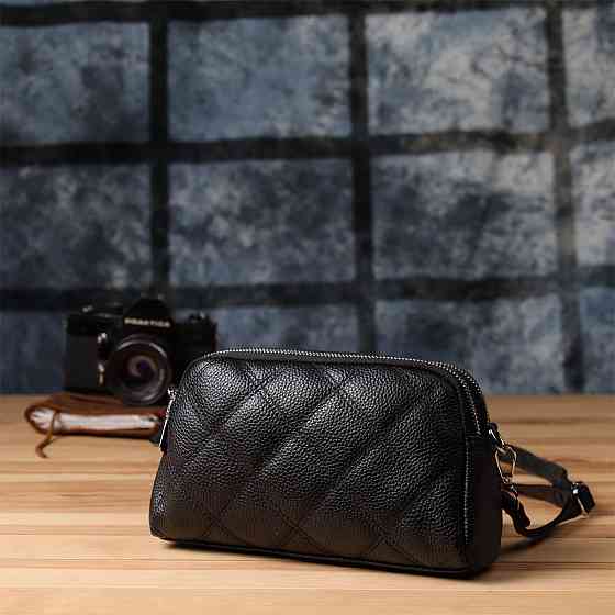 Сумка прошита ромбами з натуральної шкіри Vintage 22930 Чорний Київ