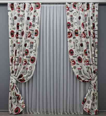 Комплект готових фото-штор VR-Textil Coffee-House № 1496ш Різнобарвний 100х270 см 2 шт (31-976) Київ