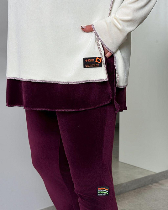 Женский стильный повседневный костюм из качественного велюра Бежевый, 60/64 Одесса - изображение 3