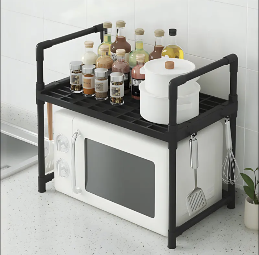 Кухонна полиця органайзер під мікрохвильовку з гачками етажерка настільна для побутової техніки Одеса - фото 3