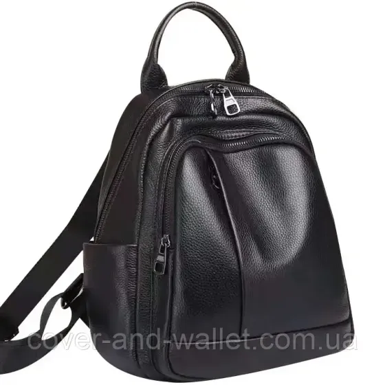 Класичний шкіряний жіночий рюкзак у чорному кольорі середнього розміру Puos Київ