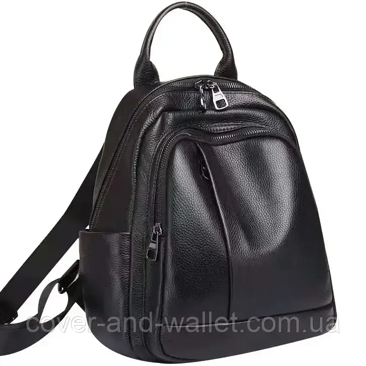 Класичний шкіряний жіночий рюкзак у чорному кольорі середнього розміру Puos Київ - фото 5