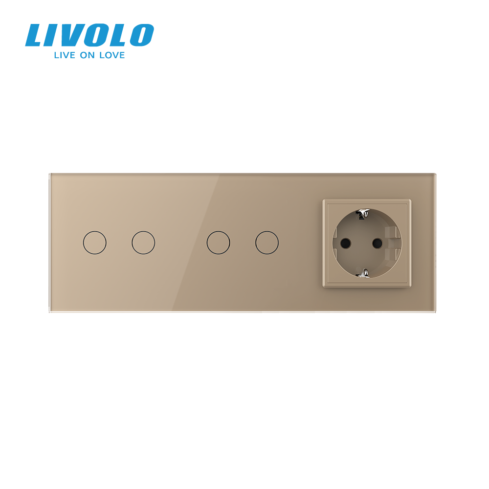 LIVOLO Сенсорний вимикач 4 сенсора (2-2) 1 розетка Livolo золото скло (VL-C702/C702/C7C1EU-13) Коломия - фото 9