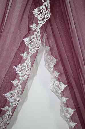 Кухонные шторки VR-Textil № 100к с подвязками белый с марсала 490х170 см (50-829) Киев