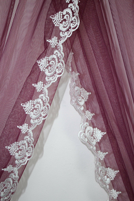 Кухонные шторки VR-Textil № 100к с подвязками белый с марсала 490х170 см (50-829) Киев - изображение 4