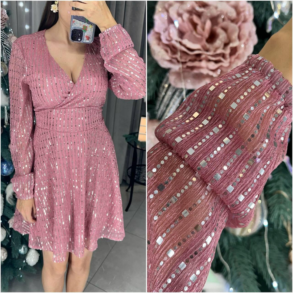 Женское праздничное блестящее платье мини с пайетками Фрезовый, 52/54 Одесса - изображение 2