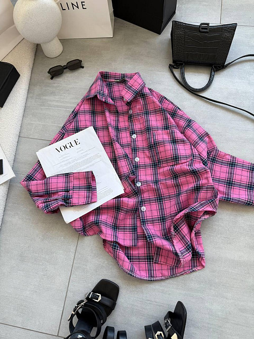 Женская стильная оверсайз рубашка в клетку фланель 100% коттон Малина Одесса - изображение 5