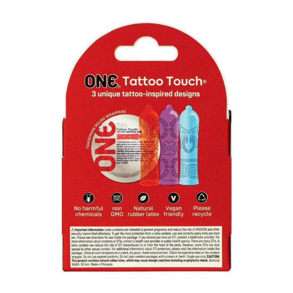 Презервативы ONE Tattoo Touch 3 шт, картонная коробка Sex Aura Киев - изображение 2