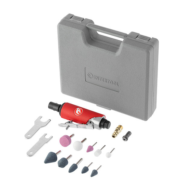 Шліфмашина пневматична міні, 1/4", до 6 атм, 25 000 об/хв, 115 л/хв, набір шліфувальних каменів 10 од., кейс INTERTOOL PT-1003 Київ - фото 9