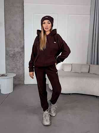 Жіночий стильний теплий костюм із флісу-полар із шапкою Шоколад, 46/48 Одеса