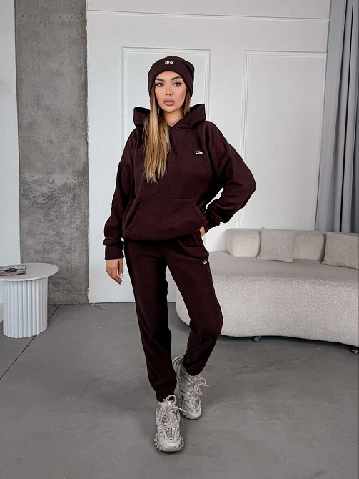 Жіночий стильний теплий костюм із флісу-полар із шапкою Шоколад, 46/48 Одеса - фото 4