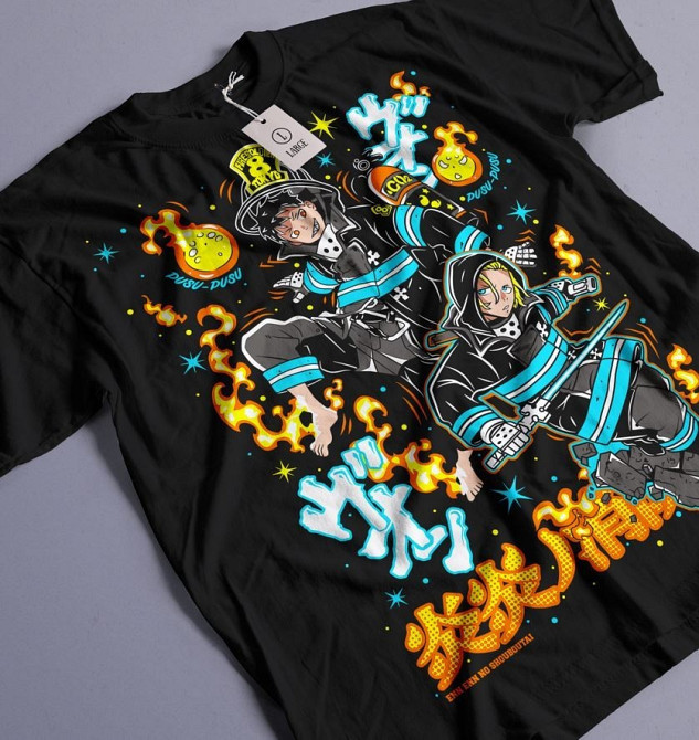 Футболка для хлопчика з аніме принтом Фіре Форке Схінра Кусакабе оверсайз (зріст від 165 до 180) Чорний AnimeJ0954m Дніпро - фото 1