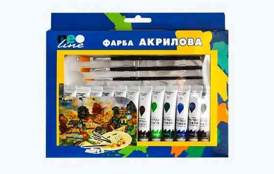 Фарба акрилова "Neo line" 12кол 12мл РАС-1812 у тюбиках + 4пензлика пласт. палітра, шт Київ