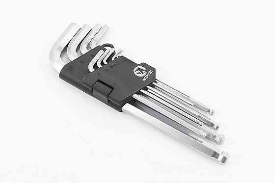 Набір Г-подібних ключів подовжених з кулястим наконечником HEX (1,5/2/2,5/3/4/5/6/8/10мм) CrV HT-0603 Київ