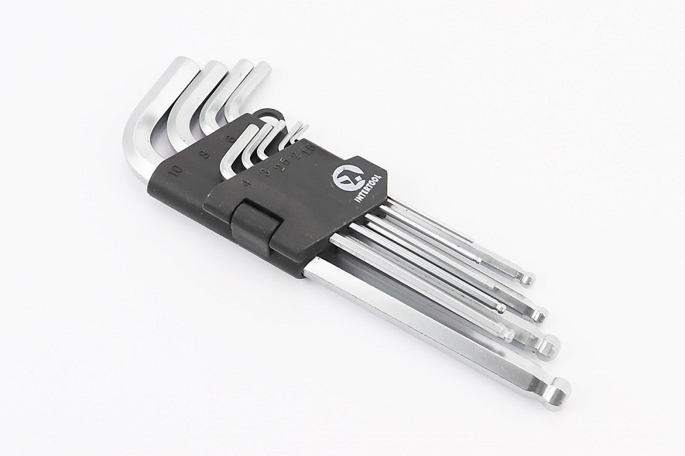 Набір Г-подібних ключів подовжених з кулястим наконечником HEX (1,5/2/2,5/3/4/5/6/8/10мм) CrV HT-0603 Київ - фото 1