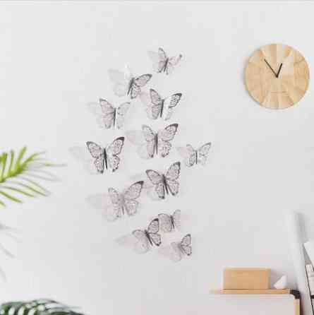 Метелики сріблисті на скотчі - у наборі 12шт. різних розмірів, в комплект входить 2-х сторонній скотч Київ