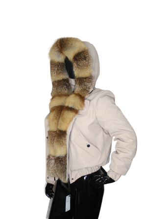 Бомбер женский с мехом лисицы Бежевый 42 Харьков