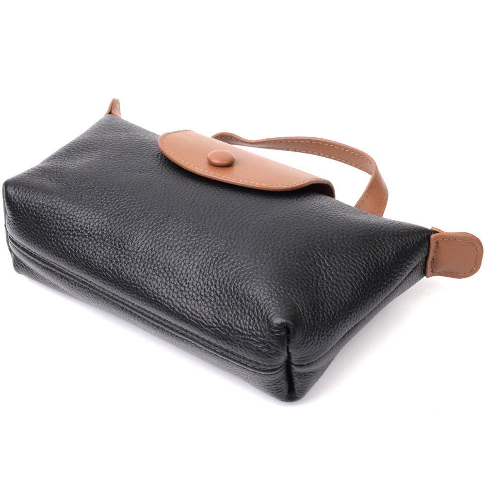 Стильна сумка з цікавим клапаном з натуральної шкіри Vintage 22252 Чорна Київ - фото 5