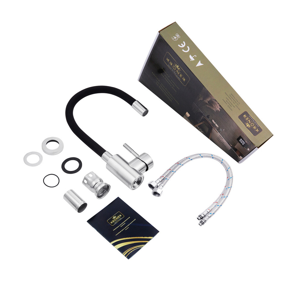 Змішувач для кухні з гнучким виливом Kroner KRP Edelstahl Klassisch - ESG035BLK сатин/чорний Київ - фото 8