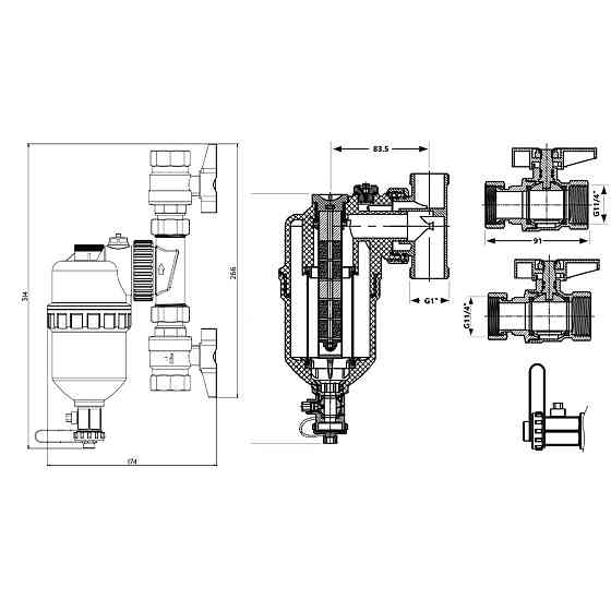 Фільтр-дешламатор Thermo Alliance Forte 1 1/4", поворотний (магнітний шламоуловник) TAF400G32 Київ